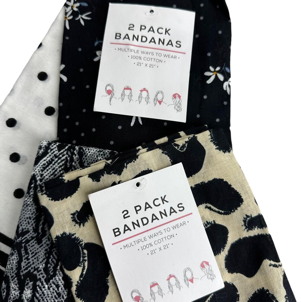 2 Pack Bandanas 100% Cotton 21"x21" In